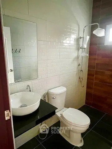 Modern bathroom with sleek fixtures and stylish tile design