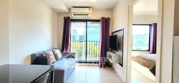 Modern living room with balcony view and stylish decor