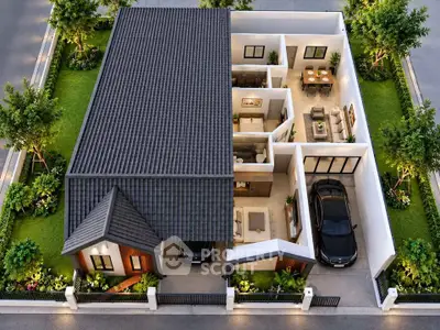 Modern single-story house with open layout and lush garden