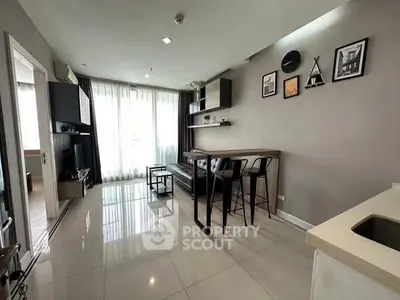 Modern living room with sleek furniture and natural light