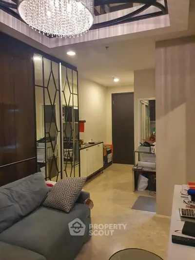 Stylish living room with modern decor and elegant lighting