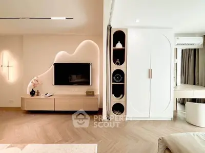 Modern living room with stylish TV unit and elegant decor