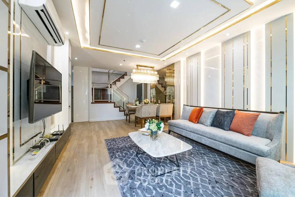 Luxurious modern living room with elegant decor and spacious layout