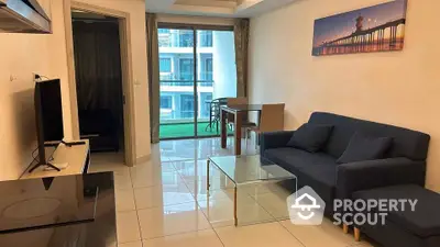 Modern living room with balcony view in stylish apartment