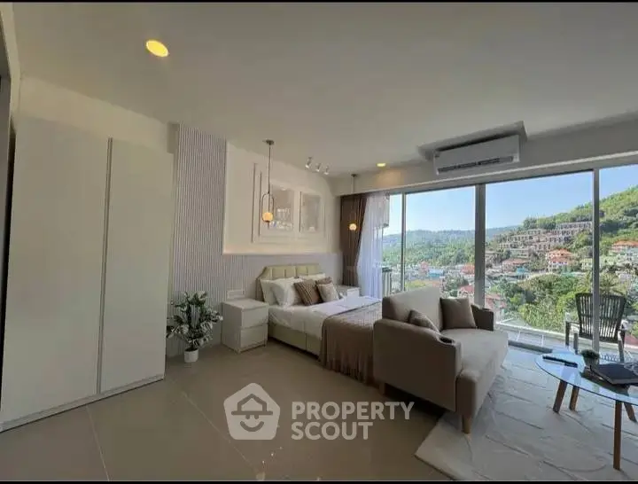 Luxurious bedroom with stunning panoramic view and modern decor