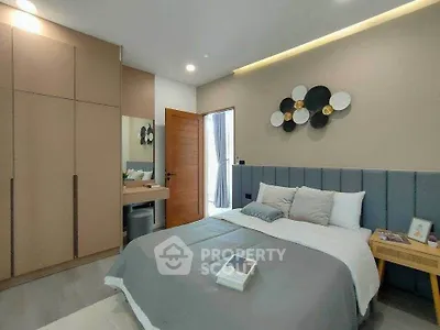 Modern bedroom with stylish decor and cozy ambiance