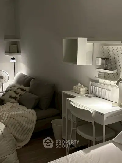 Cozy modern living room with stylish furniture and soft lighting