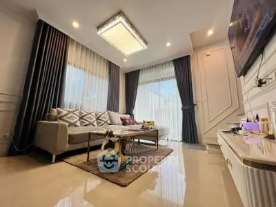 Luxurious living room with elegant decor and ample natural light