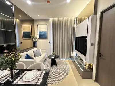 Modern living room with elegant decor and stylish furniture in a contemporary apartment.