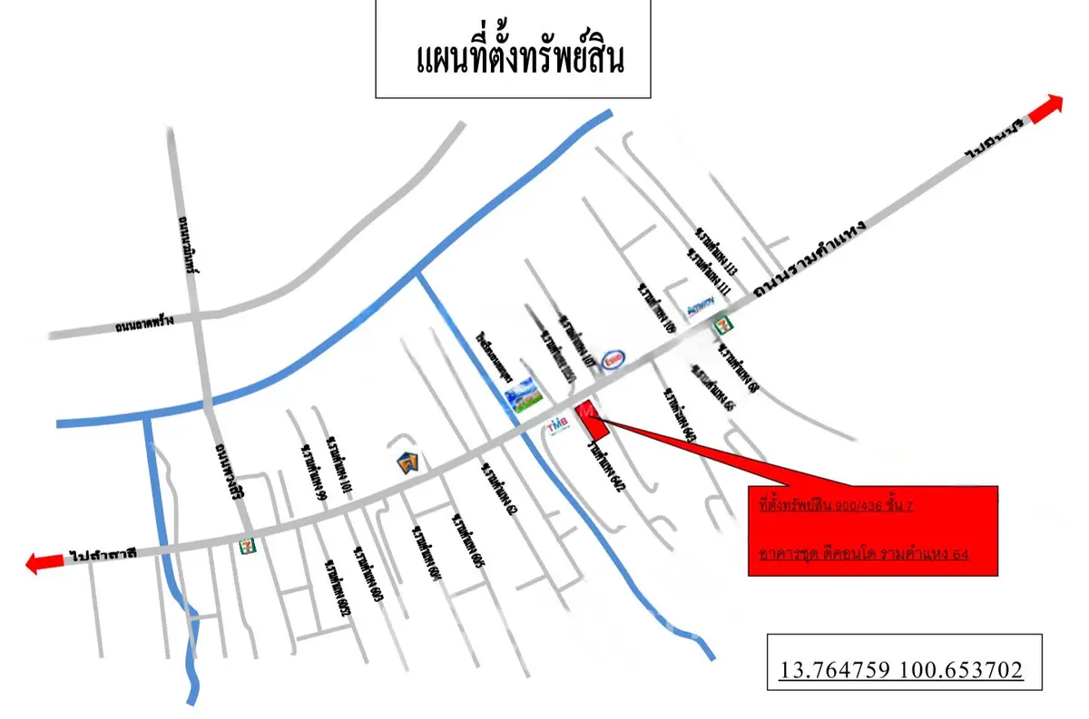 Real estate property location map with coordinates and landmarks.