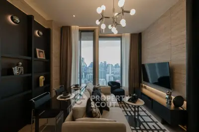 Luxurious modern living room with city view and elegant decor