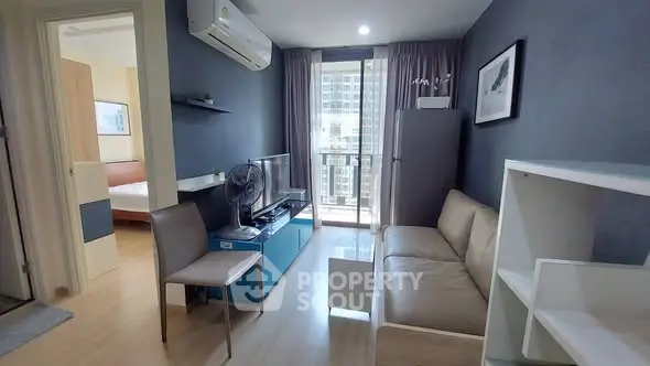 Modern living room with balcony view in a stylish apartment