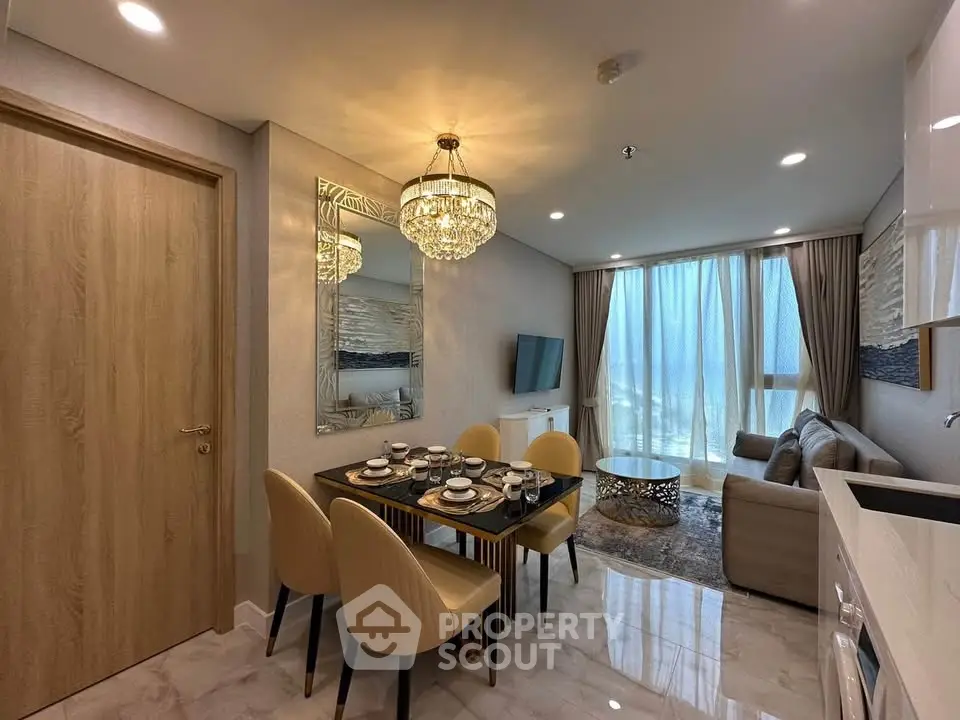 Luxurious modern living room with elegant dining area and stylish decor