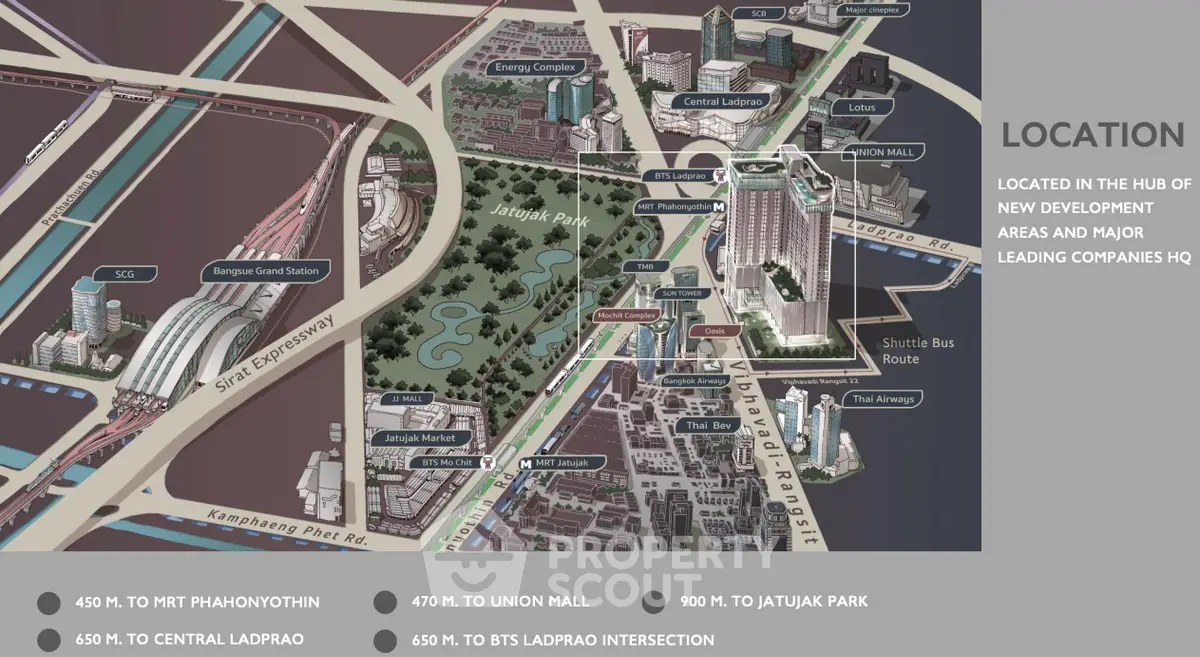 Prime real estate location map highlighting proximity to major transport and shopping hubs.