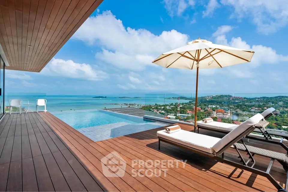 Luxurious rooftop infinity pool with stunning ocean view and sun loungers