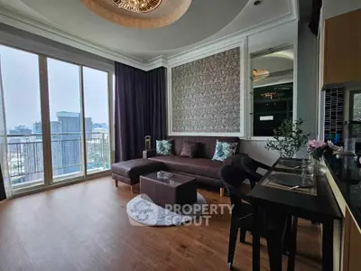 Luxurious living room with stunning city view and elegant decor