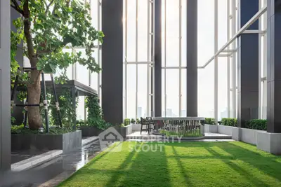 Luxurious rooftop garden with modern design and stunning city views
