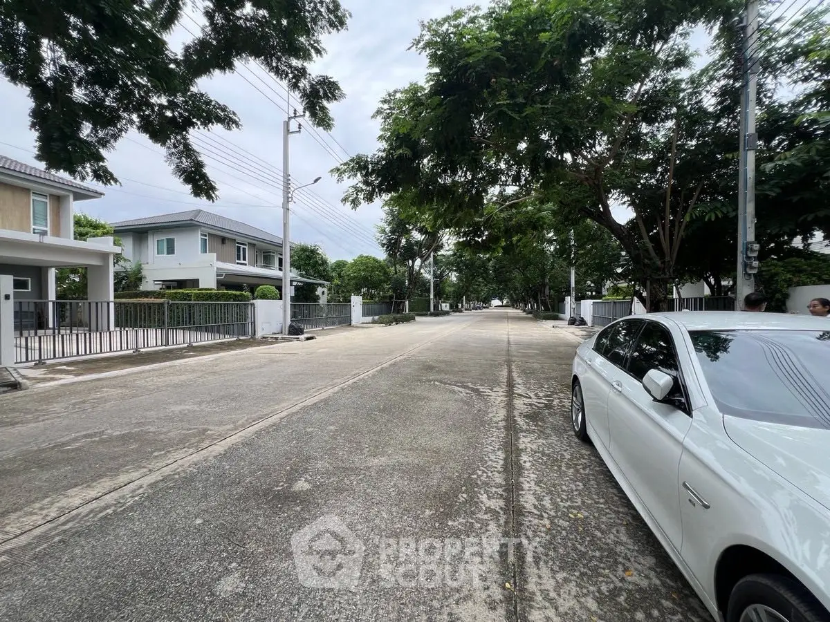 Charming suburban street with modern homes and lush greenery, perfect for tranquil living.