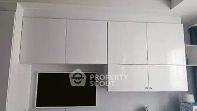 Modern kitchen with sleek white cabinets and integrated appliances