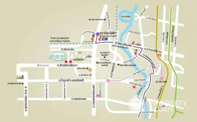 Detailed map highlighting prime real estate locations and routes in a vibrant city area.