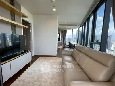 Luxurious high-rise living room with stunning city views and modern furnishings.
