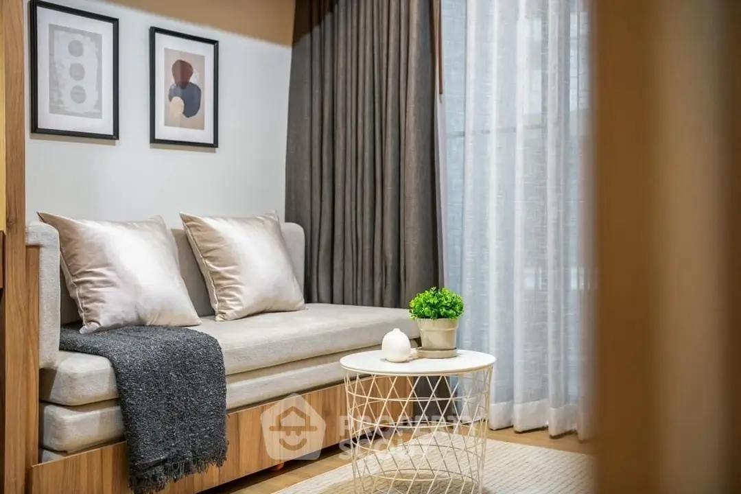 Cozy living room with modern decor and natural light