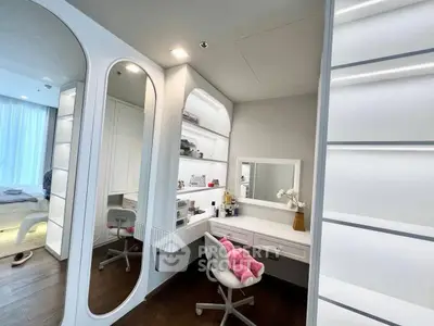 Elegant bedroom with built-in vanity and modern decor
