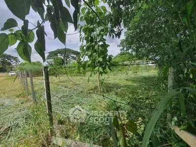 Lush green land with trees and barbed wire fence, ideal for development or agriculture.