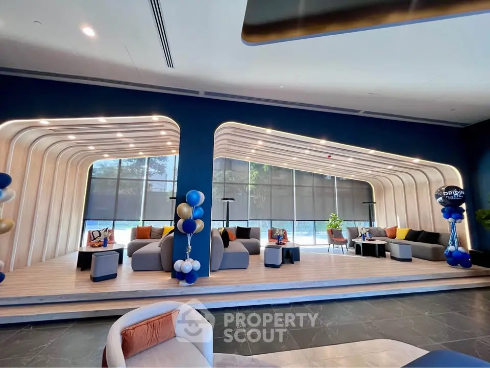 Luxurious modern living room with unique architectural design and stylish furniture