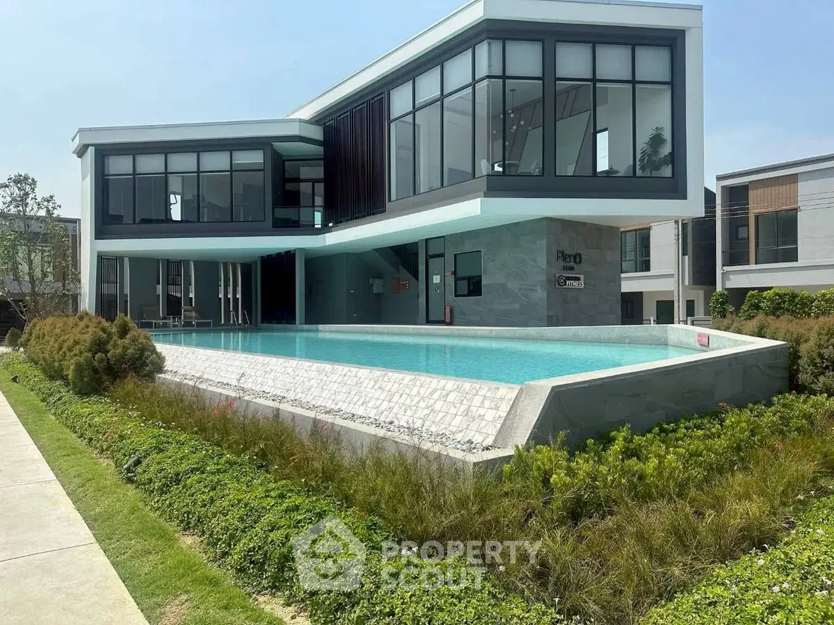 Modern luxury home with sleek architecture and stunning pool view