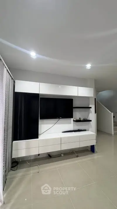 Modern living room with sleek entertainment unit and minimalist design