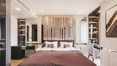 Luxurious modern bedroom with elegant decor and stylish furnishings