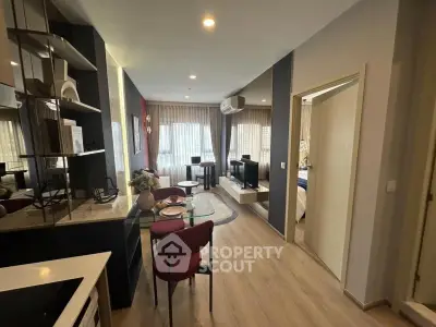 Modern open-plan living room with dining area and stylish decor