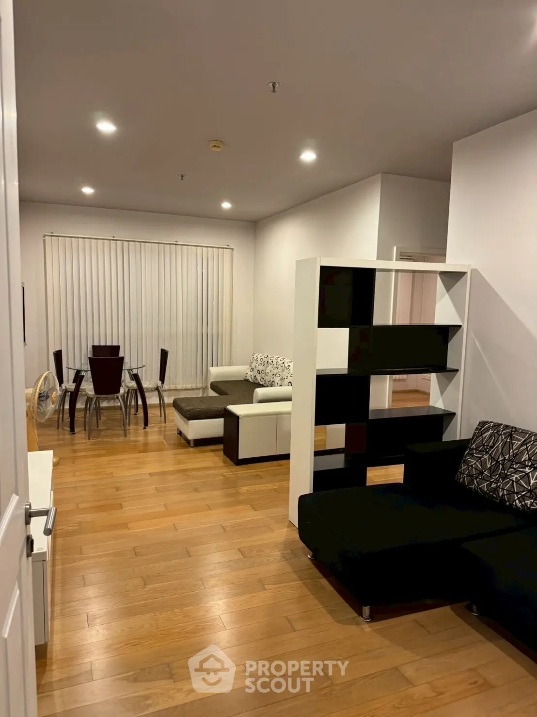 Modern living room with open layout and stylish furniture