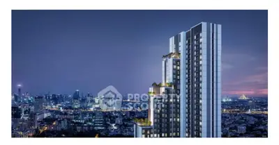 Stunning high-rise building with panoramic city skyline view at dusk.