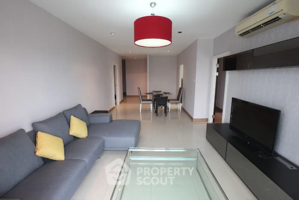 Spacious modern living room with sleek furniture and stylish decor