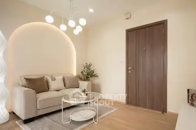 Modern living room with stylish sofa and elegant lighting