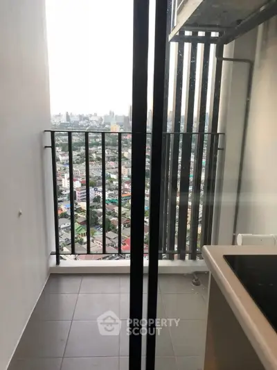 Modern balcony with stunning city view, perfect for urban living enthusiasts.