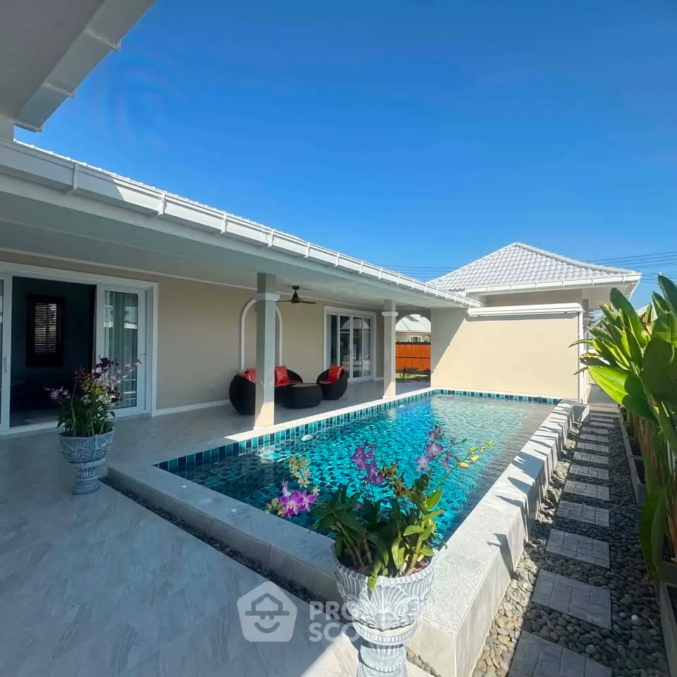 Luxurious villa with private pool and modern design, perfect for relaxation and entertainment.