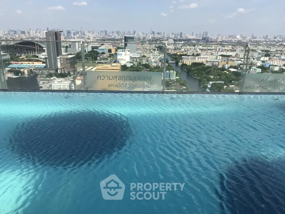 Stunning rooftop infinity pool with panoramic city skyline view, perfect for luxury living.
