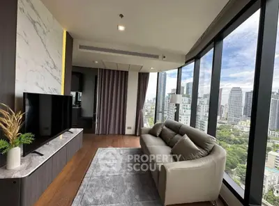 Luxurious high-rise living room with stunning city view and modern decor