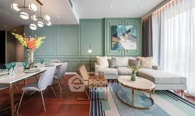 Luxurious modern living room with elegant decor and spacious dining area