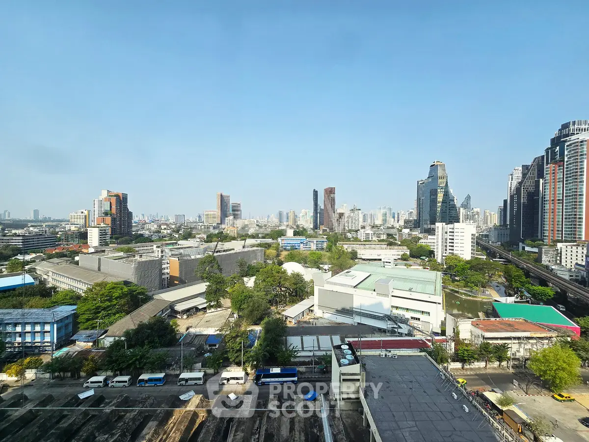 Stunning cityscape view from high-rise building showcasing urban skyline and vibrant city life.