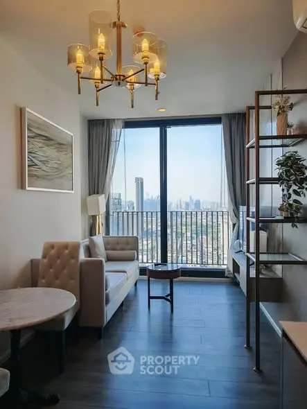 Chic living room with stunning city view and elegant decor