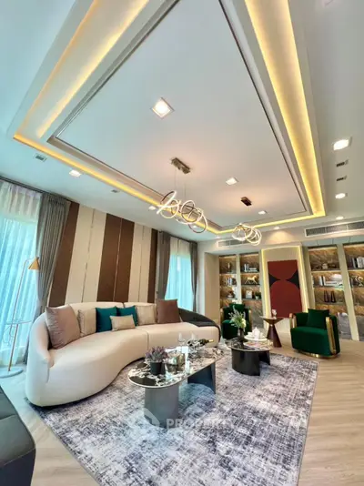 Luxurious modern living room with elegant lighting and stylish furniture