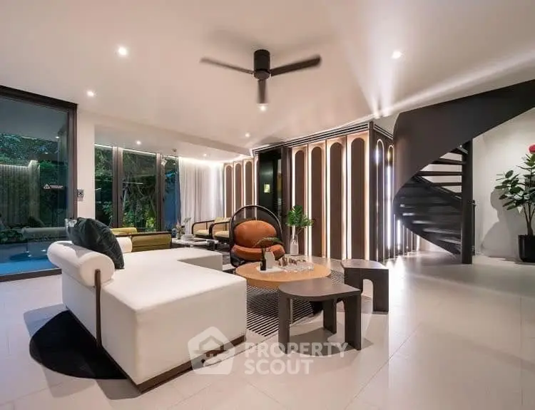 Luxurious modern living room with stylish furniture and elegant lighting
