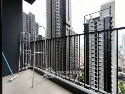 Modern city balcony with high-rise building view