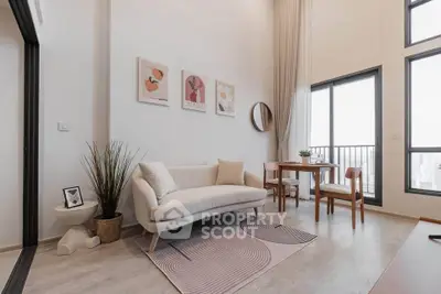 Stylish modern living room with high ceilings and elegant decor