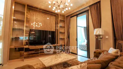 Luxurious living room with elegant decor and modern lighting