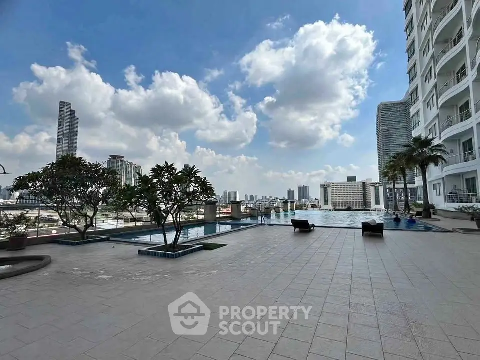 Luxurious rooftop pool with stunning city skyline views and modern architecture.